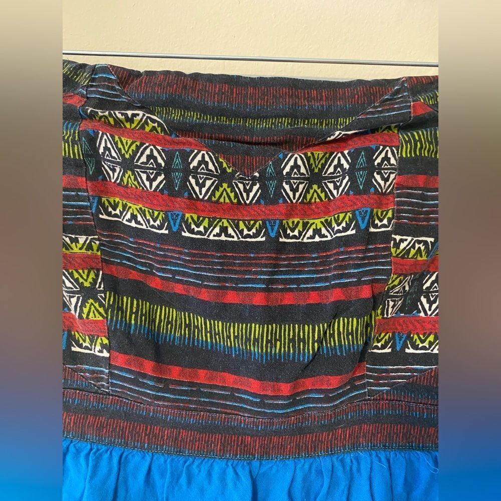 Silence & Noise, Blue Strapless Mini with Boho Print across edges, Size M - Picture 4 of 9
